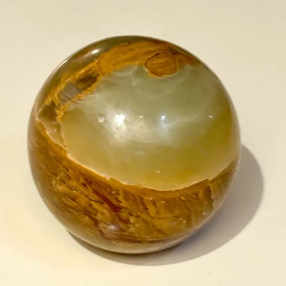 VINTAGE Natural Polished Stone Paperweight. Browns, Greens. Flat Bottom. 3.5” - Picture 1 of 4